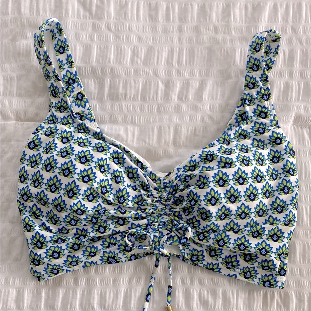 Coco Reef Blue Ruched Tie Front Crop Tank Top - Picture 6 of 13